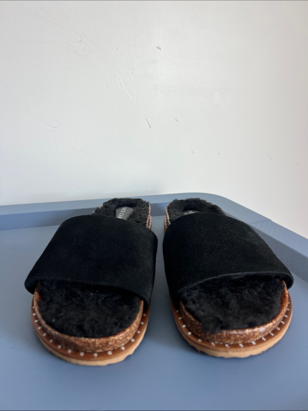 Vince Camuto kanadial slip on back suede leather open toe slides sandals studded - Picture 4 of 8